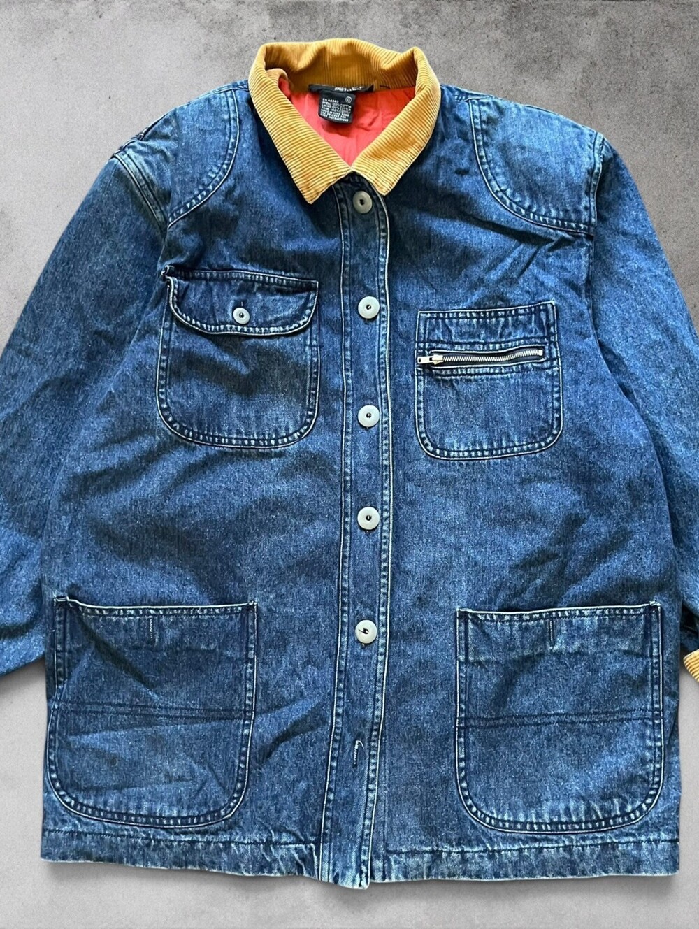 Vintage Denim Chore Jacket Utility Barn Coat Size 8 Western Ranchcore Corduroy